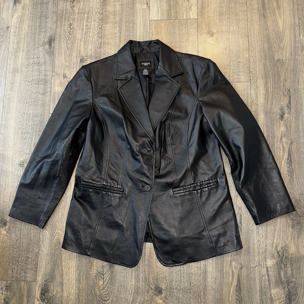 George Womens 1X(16w) Leather‎ Blazer Jacket Black Coat Y2K Cowgirl Cafe Racer